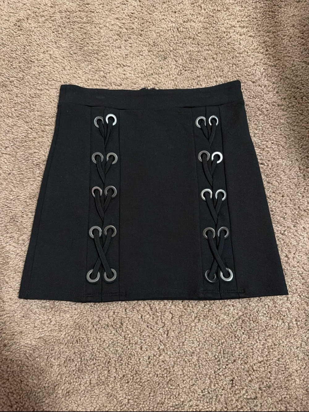 Forever 21 Black Mini Skirt with Lace-Up Metal Grommet Detail